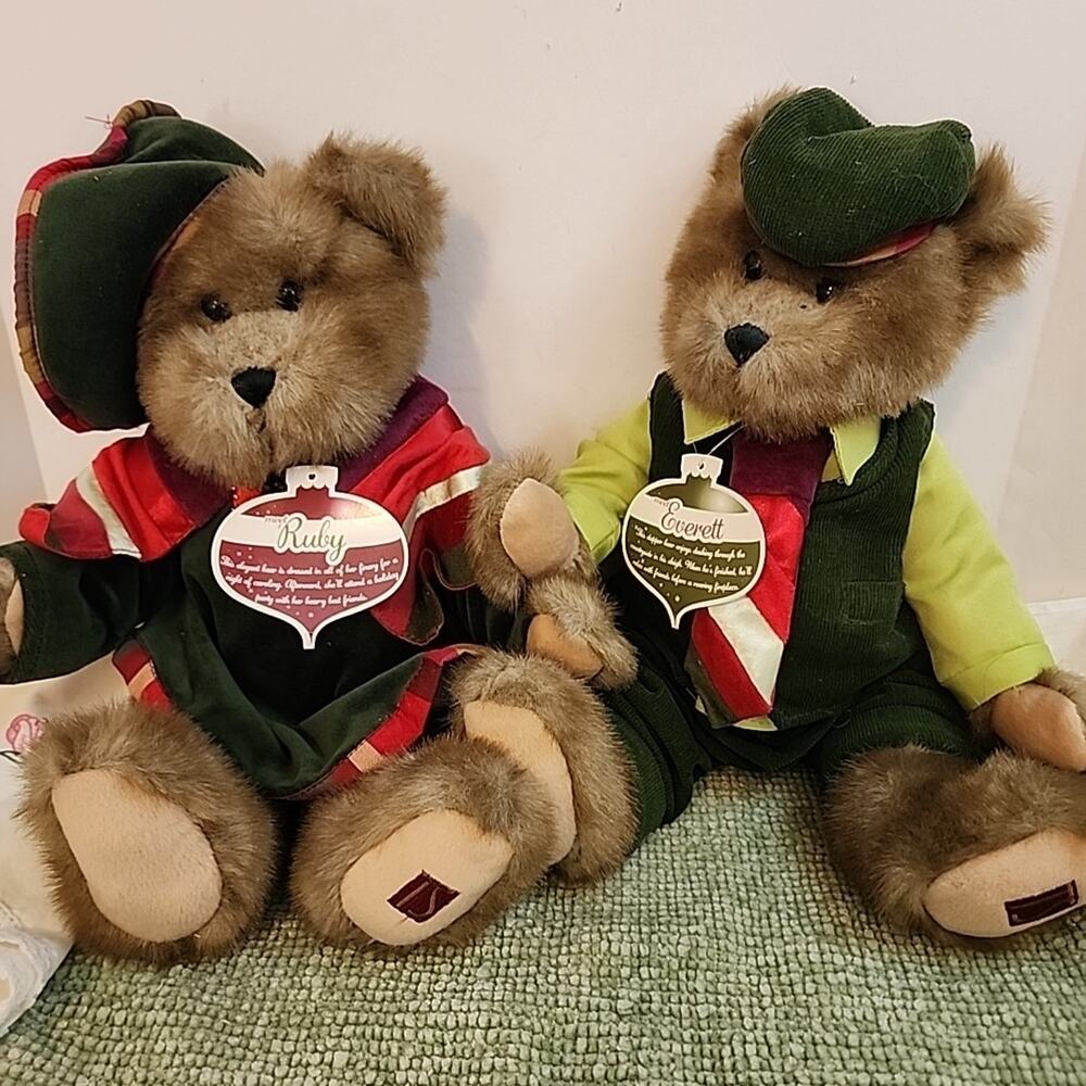 Vtg 2006 TS Everett And Ruby Teddy Bears W/ Tags Retired Plush Stuffed Jointed